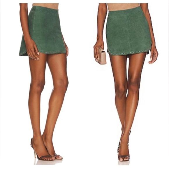 Karina Grimaldi Simon Lamb Leather Suede Stud Skirt Green M - Picture 1 of 10
